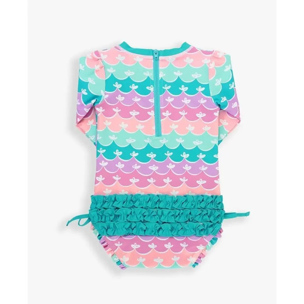 Rufflebutts Long Sleeve One Piece Rash Guard sz 6-12 months Mermaid Print